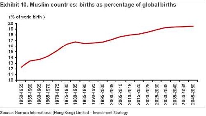 Moslimlanden geboortes als percentage van geboortecijfer wereldwijd